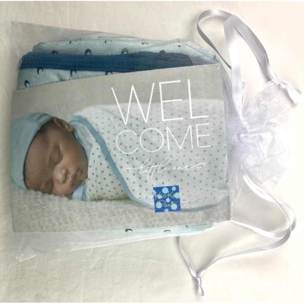 KicKee Pants Tiny Moons Bamboo Swaddle Blanket Knot Hat Set Newborn Infant NWT‎ - Picture 3 of 3